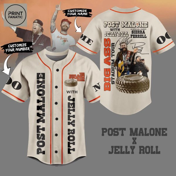 Post Malone Jelly Roll Big Ass Stadium Tour Personalized Baseball Jersey