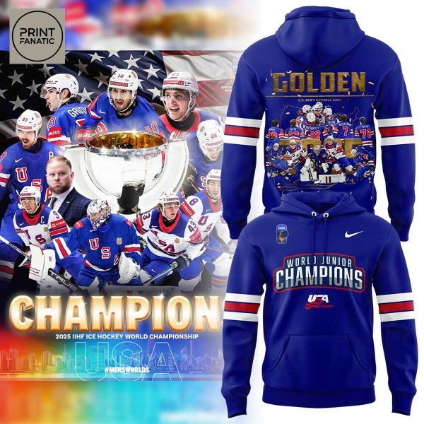USA Hockey 2025 IIHF Men World Champions Blue Hoodie T Shirt