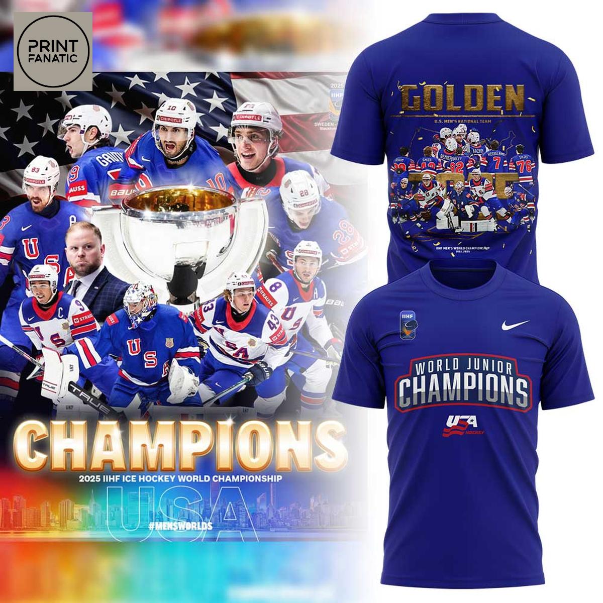 USA Hockey 2025 IIHF Men World Champions Blue Hoodie T Shirt USA Hockey 2025 IIHF Men World Champions Blue Hoodie T Shirt