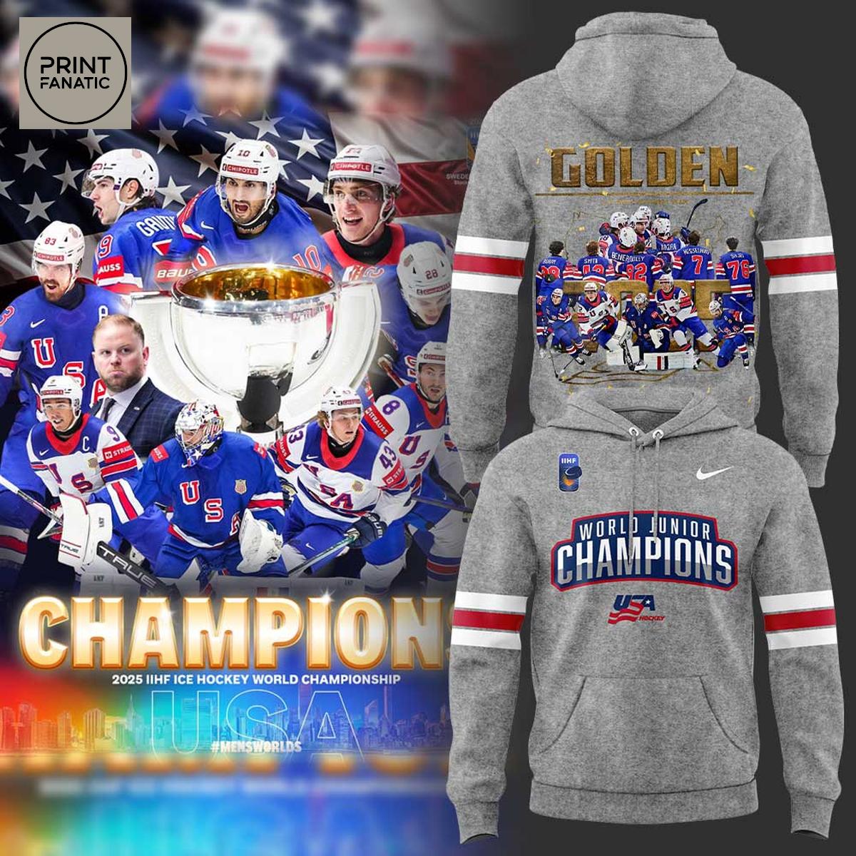 USA Hockey IIHF Men World Champions 2025 Grey Hoodie T Shirt USA Hockey IIHF Men World Champions 2025 Grey Hoodie T Shirt