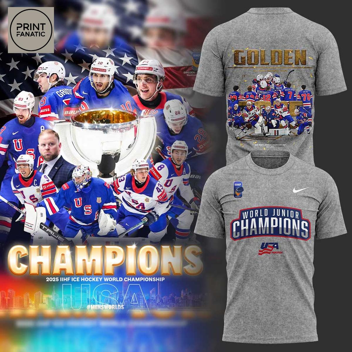 USA Hockey IIHF Men World Champions 2025 Grey Hoodie T Shirt USA Hockey IIHF Men World Champions 2025 Grey Hoodie T Shirt
